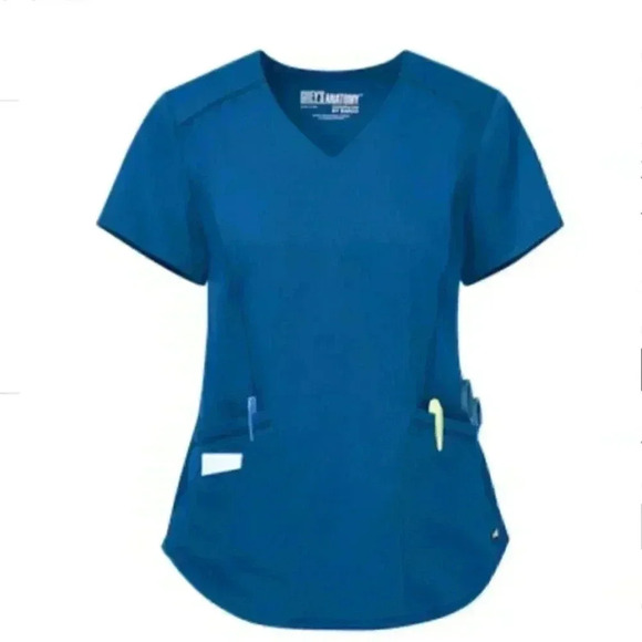 Grey's Anatomy Women's 4-Pocket Modern Fit V-Neck Mesh Inset Scrub Top - Picture 1 of 3